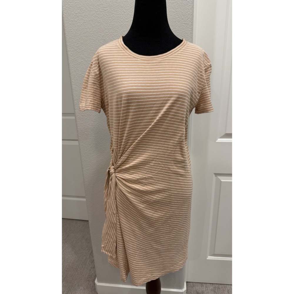 Vince Striped Side Tie T-Shirt Dress Small Minimalist Cotton Quiet Luxury